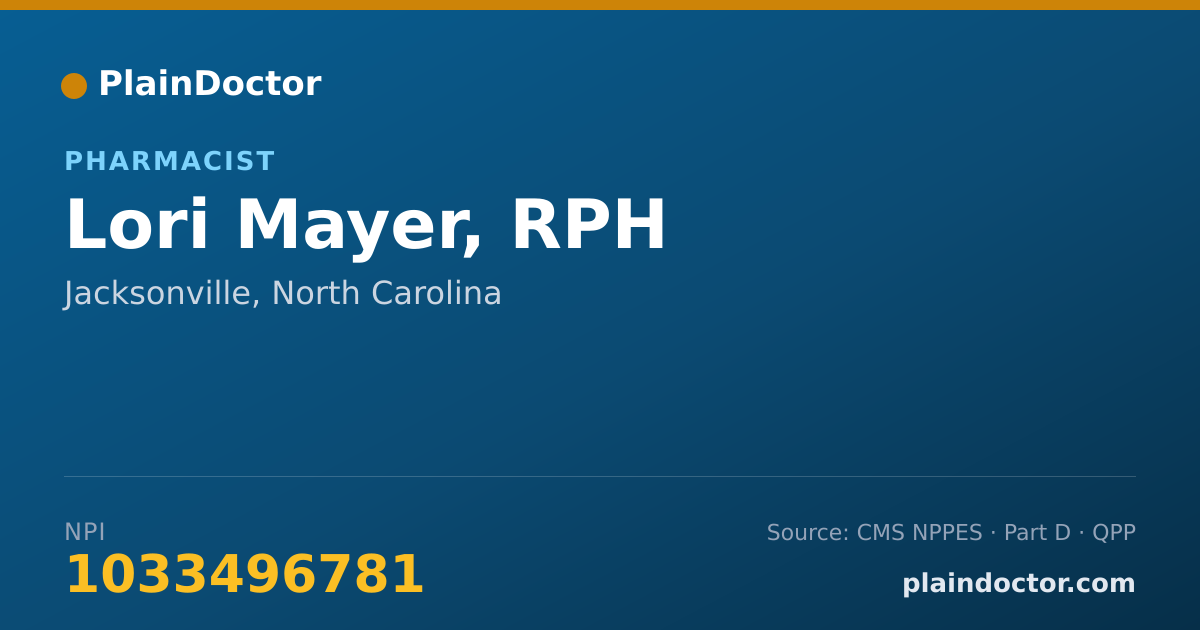 Shareable card for Lori Mayer, RPH - Pharmacist, Jacksonville, NC