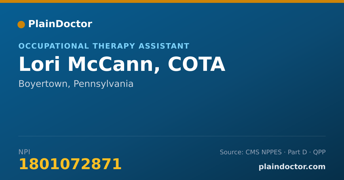 Shareable card for Lori McCann, COTA - Occupational Therapy Assistant, Boyertown, PA
