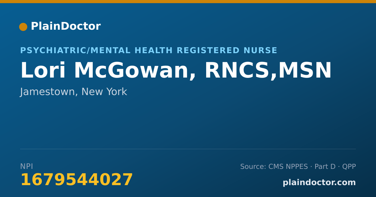 Shareable card for Lori McGowan, RNCS,MSN - Child & Adolescent Psychiatric/Mental Health Registered Nurse, Jamestown, NY