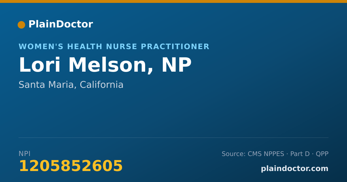 Shareable card for Lori Melson, NP - Women's Health Nurse Practitioner, Santa Maria, CA