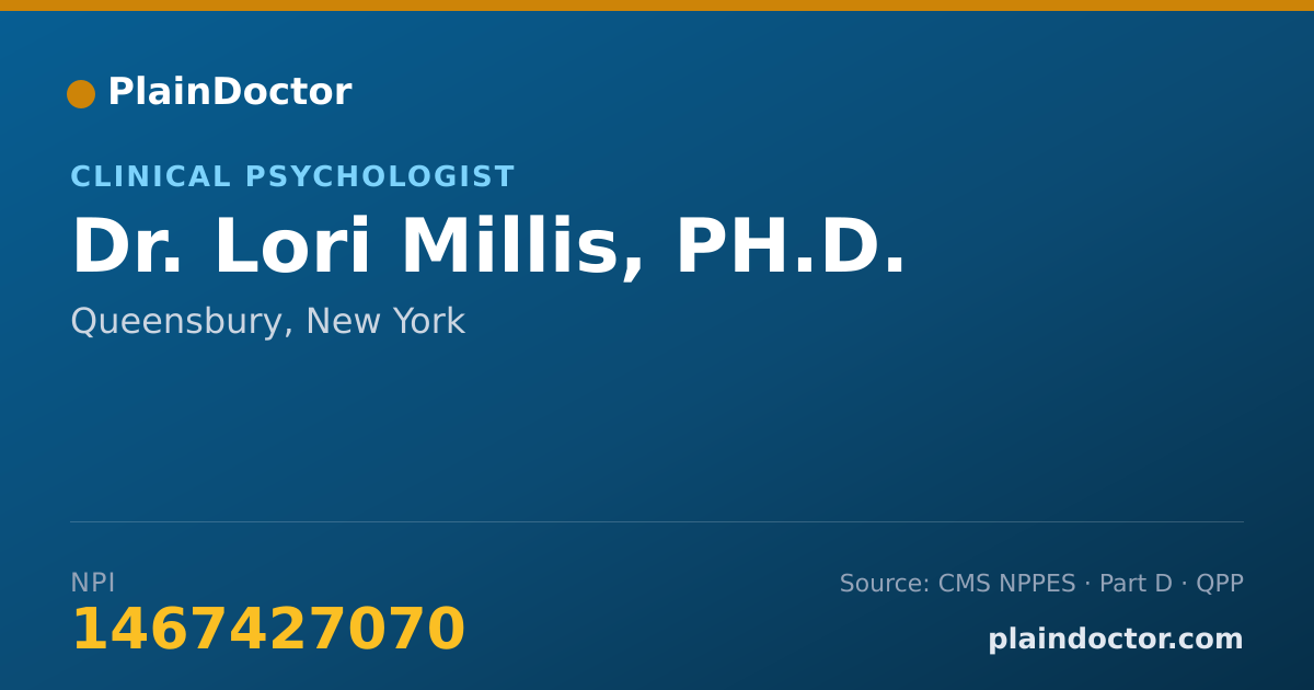 Shareable card for Lori Millis, PH.D. - Clinical Psychologist, Queensbury, NY