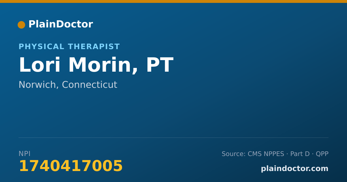 Shareable card for Lori Morin, PT - Physical Therapist, Norwich, CT