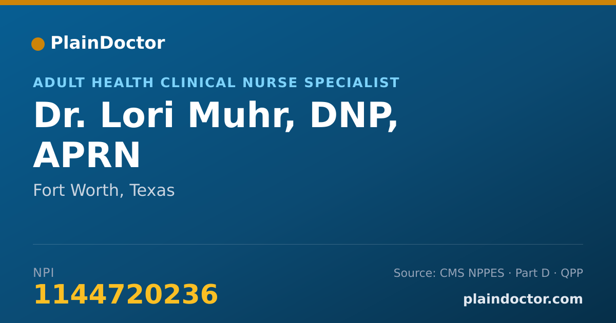 Shareable card for Lori Muhr, DNP, APRN - Adult Health Clinical Nurse Specialist, Fort Worth, TX