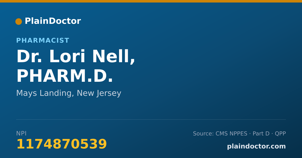 Shareable card for Lori Nell, PHARM.D. - Pharmacist, Mays Landing, NJ