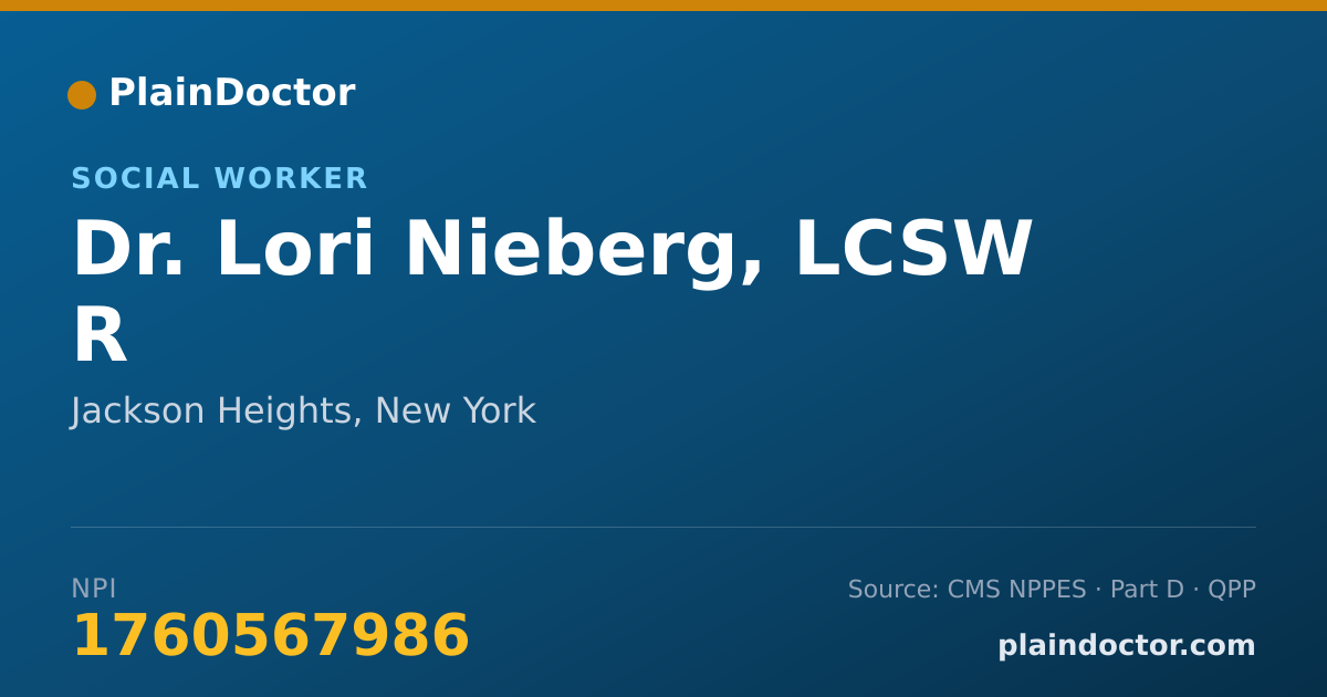 Shareable card for Lori Nieberg, LCSW R - Social Worker, Jackson Heights, NY