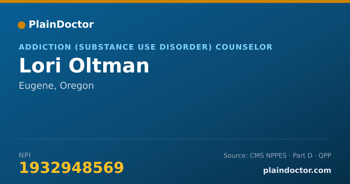 Shareable card for Lori Oltman - Addiction (Substance Use Disorder) Counselor, Eugene, OR