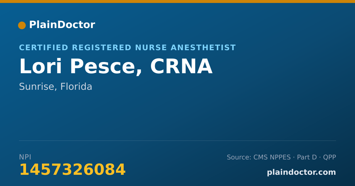 Shareable card for Lori Pesce, CRNA - Certified Registered Nurse Anesthetist, Sunrise, FL