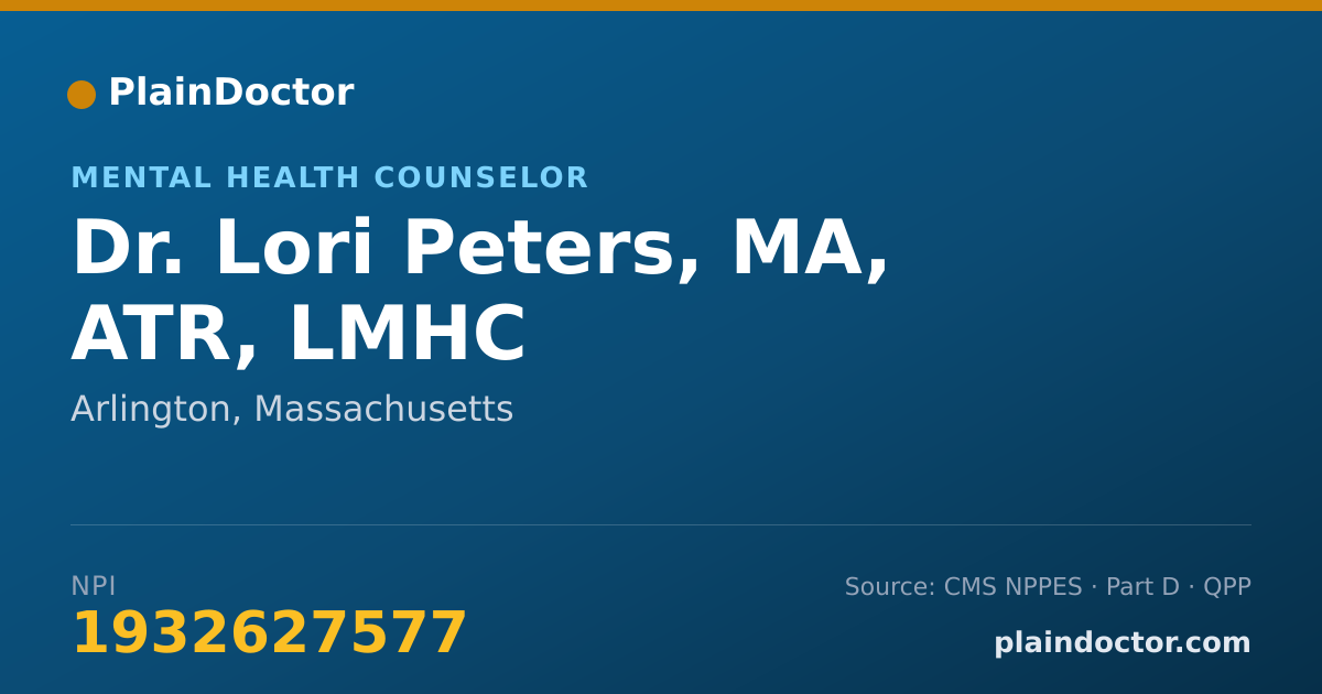 Shareable card for Lori Peters, MA, ATR, LMHC - Mental Health Counselor, Arlington, MA