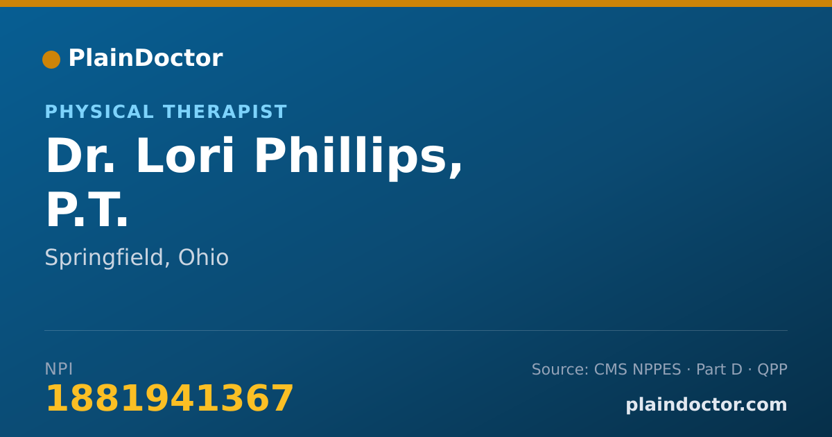 Shareable card for Lori Phillips, P.T. - Physical Therapist, Springfield, OH