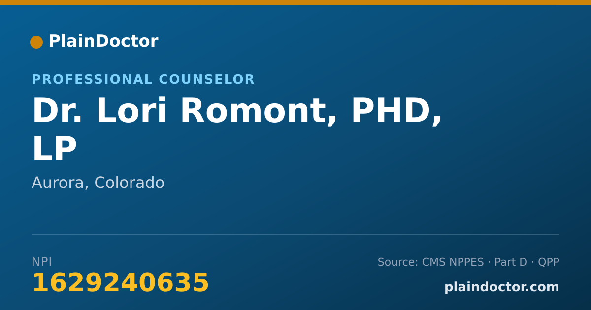 Shareable card for Lori Romont, PHD, LP - Professional Counselor, Aurora, CO