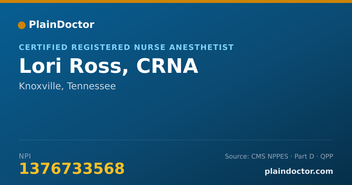 Shareable card for Lori Ross, CRNA - Certified Registered Nurse Anesthetist, Knoxville, TN