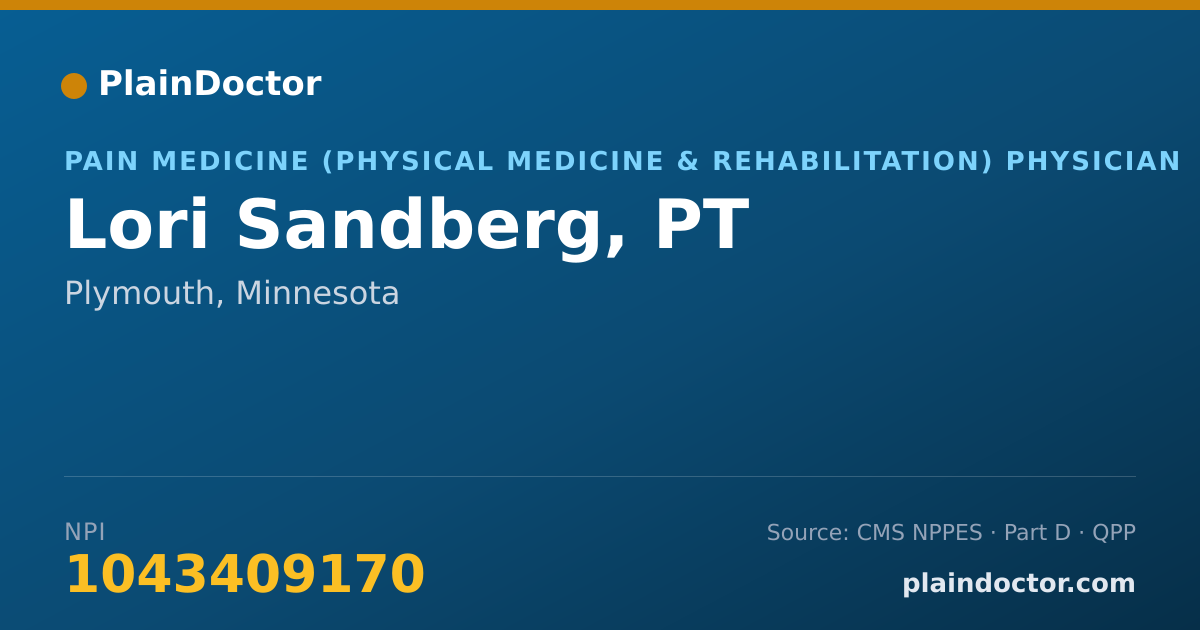 Shareable card for Lori Sandberg, PT - Pain Medicine (Physical Medicine & Rehabilitation) Physician, Plymouth, MN