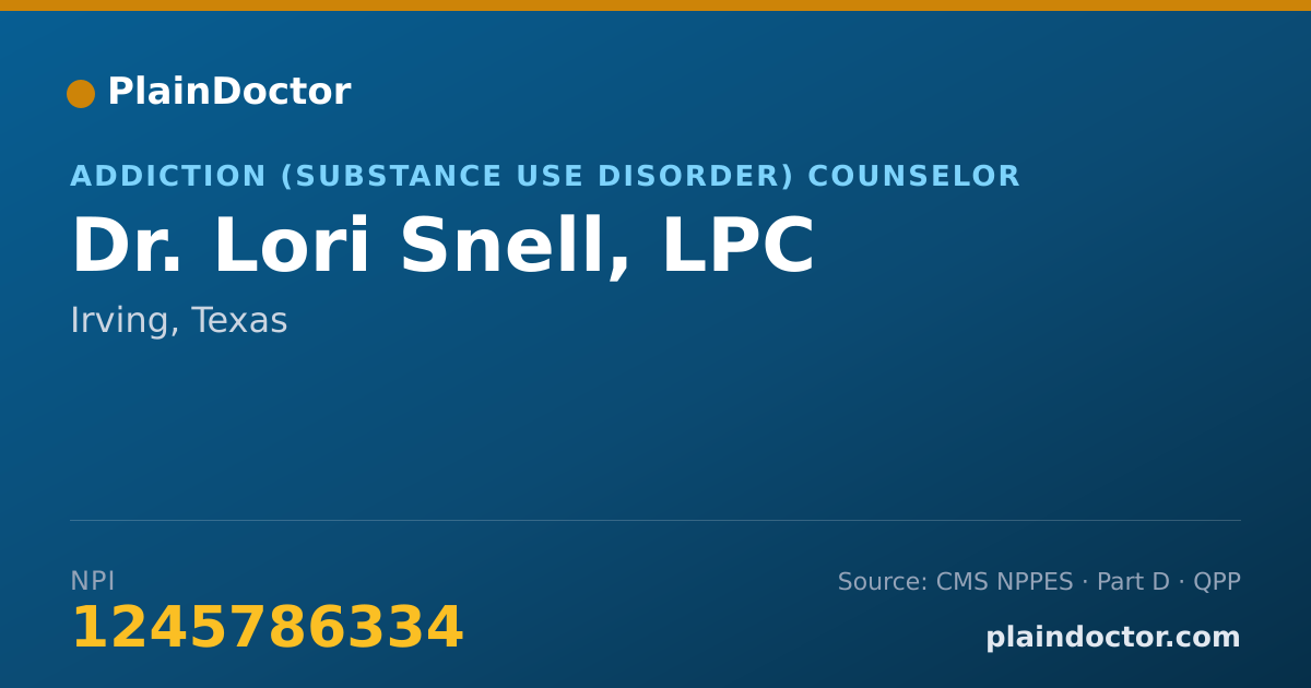 Shareable card for Lori Snell, LPC - Addiction (Substance Use Disorder) Counselor, Irving, TX