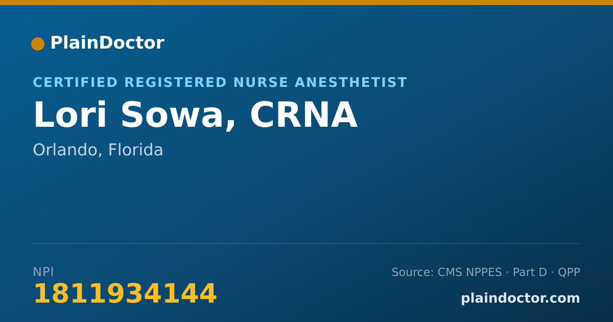 Shareable card for Lori Sowa, CRNA - Certified Registered Nurse Anesthetist, Orlando, FL