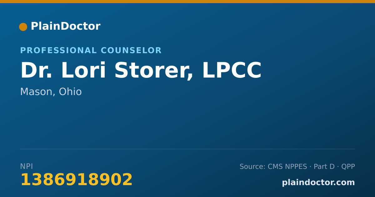 Shareable card for Lori Storer, LPCC - Professional Counselor, Mason, OH