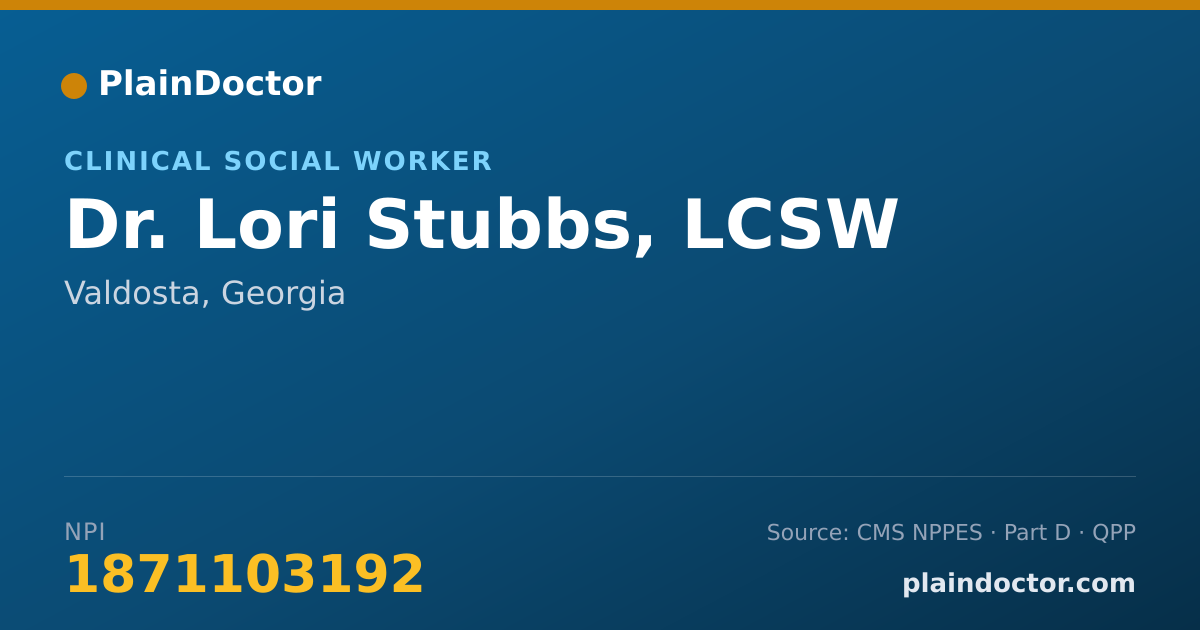 Shareable card for Lori Stubbs, LCSW - Clinical Social Worker, Valdosta, GA
