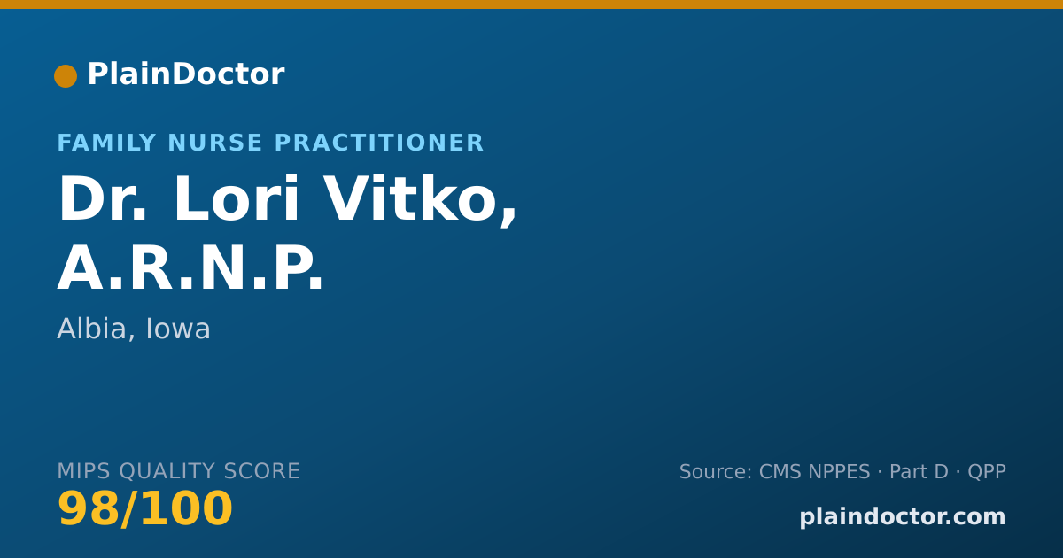 Shareable card for Lori Vitko, A.R.N.P. - Family Nurse Practitioner, Albia, IA