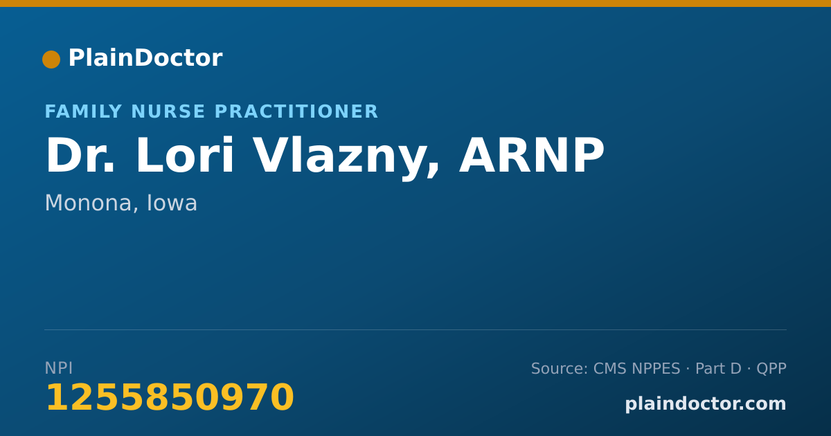 Shareable card for Lori Vlazny, ARNP - Family Nurse Practitioner, Monona, IA