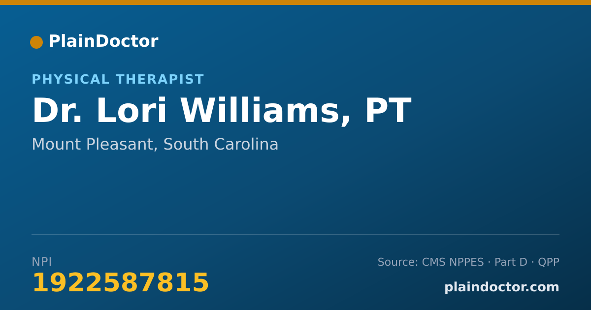 Shareable card for Lori Williams, PT - Physical Therapist, Mount Pleasant, SC