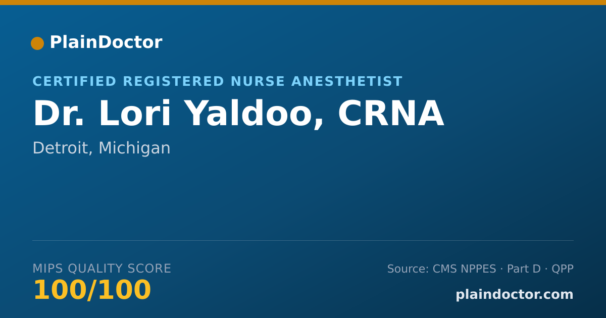 Shareable card for Lori Yaldoo, CRNA - Certified Registered Nurse Anesthetist, Detroit, MI