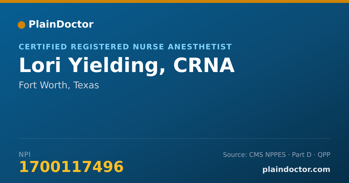 Shareable card for Lori Yielding, CRNA - Certified Registered Nurse Anesthetist, Fort Worth, TX