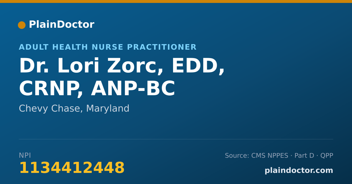 Shareable card for Lori Zorc, EDD, CRNP, ANP-BC - Adult Health Nurse Practitioner, Chevy Chase, MD