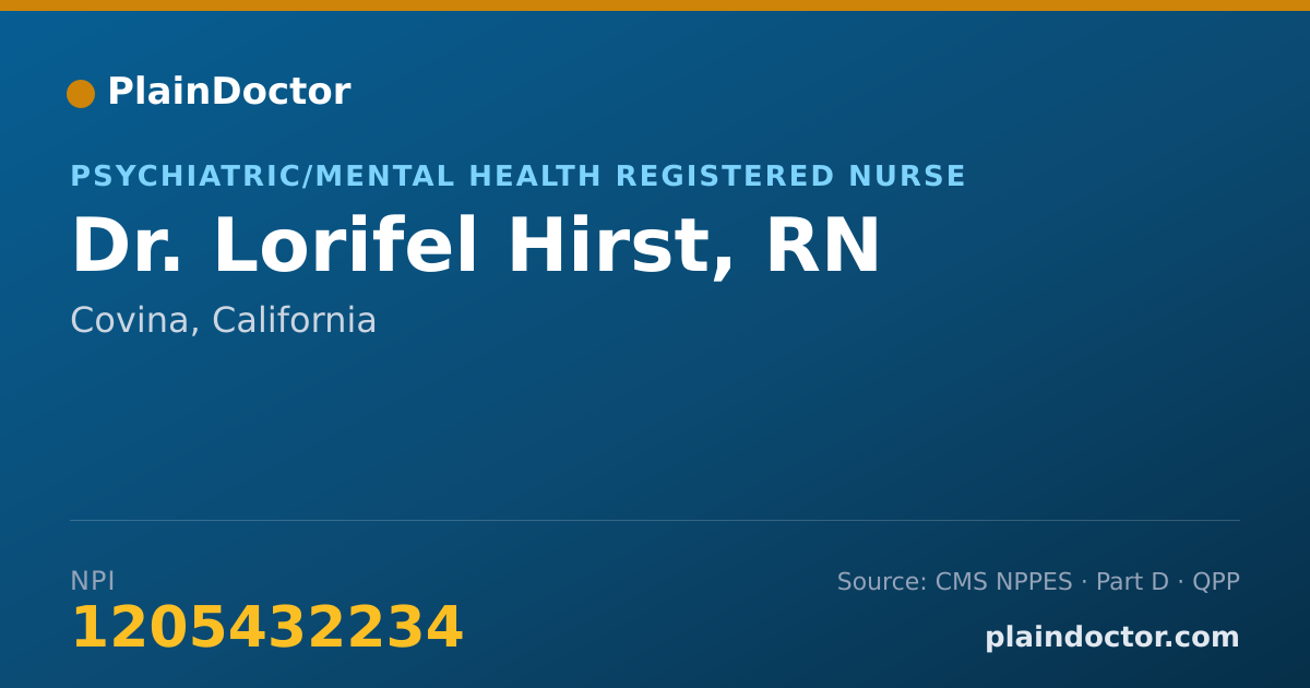 Shareable card for Lorifel Hirst, RN - Psychiatric/Mental Health Registered Nurse, Covina, CA