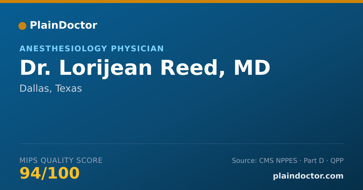 Shareable card for Lorijean Reed, MD - Anesthesiology Physician, Dallas, TX