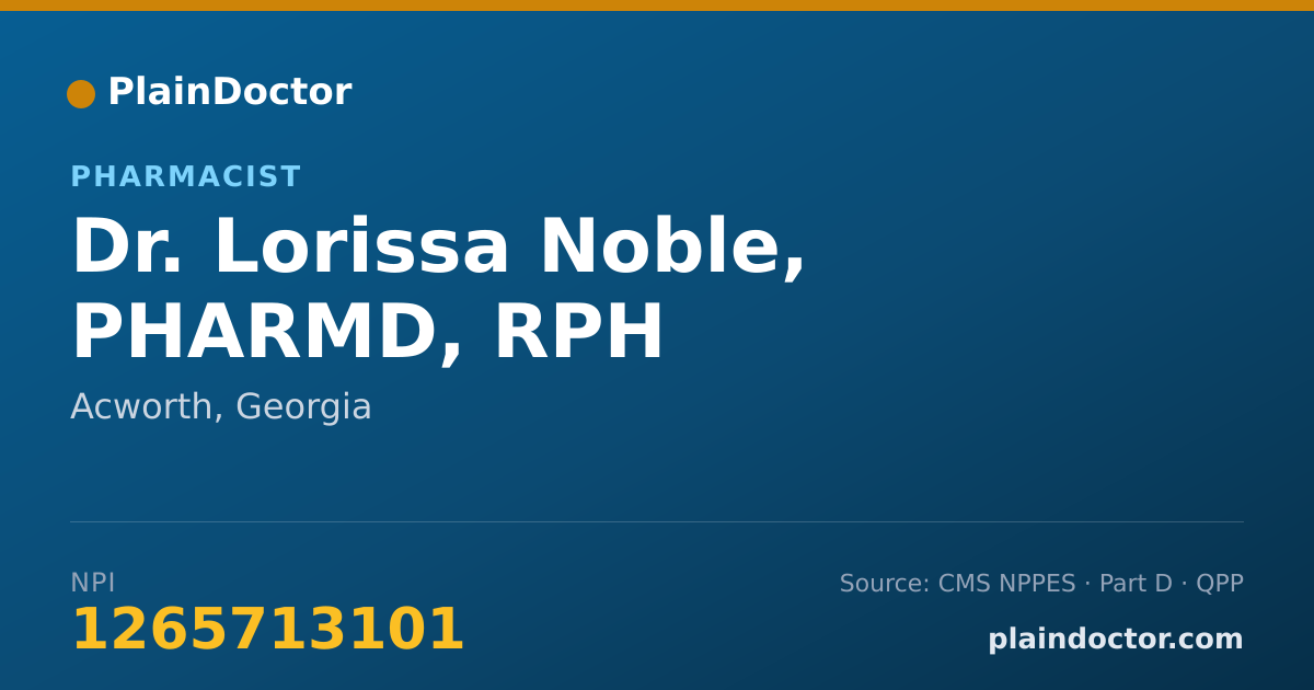 Shareable card for Lorissa Noble, PHARMD, RPH - Pharmacist, Acworth, GA