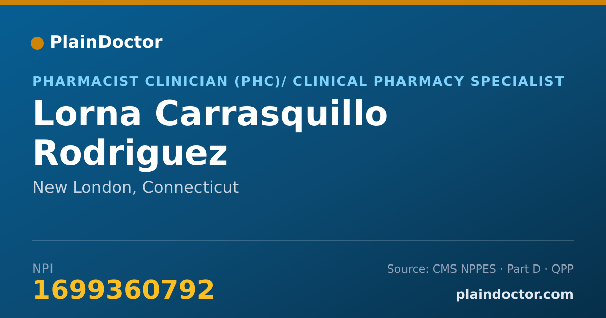 Shareable card for Lorna Carrasquillo Rodriguez - Pharmacist Clinician (PhC)/ Clinical Pharmacy Specialist, New London, CT