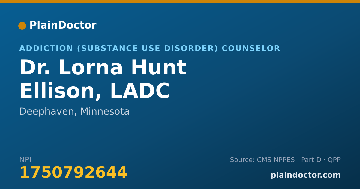 Shareable card for Lorna Hunt Ellison, LADC - Addiction (Substance Use Disorder) Counselor, Deephaven, MN