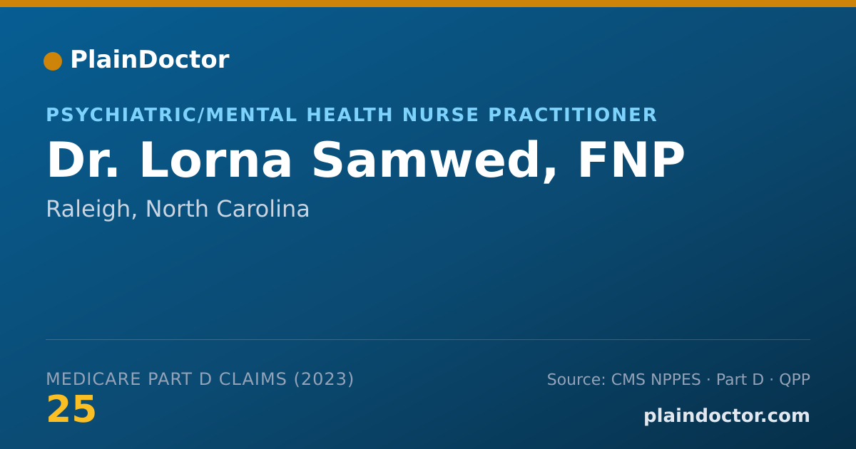 Shareable card for Lorna Samwed, FNP - Psychiatric/Mental Health Nurse Practitioner, Raleigh, NC