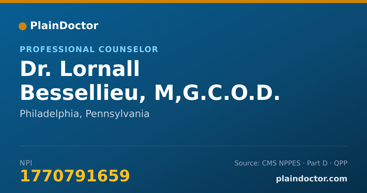 Shareable card for Lornall Bessellieu, M,G.C.O.D. - Professional Counselor, Philadelphia, PA