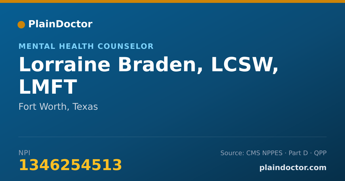 Shareable card for Lorraine Braden, LCSW, LMFT - Mental Health Counselor, Fort Worth, TX