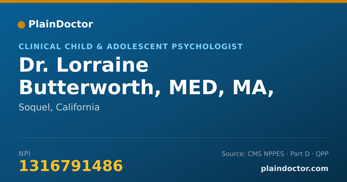 Shareable card for Lorraine Butterworth, MED, MA, PSYD ASSOC. - Clinical Child & Adolescent Psychologist, Soquel, CA
