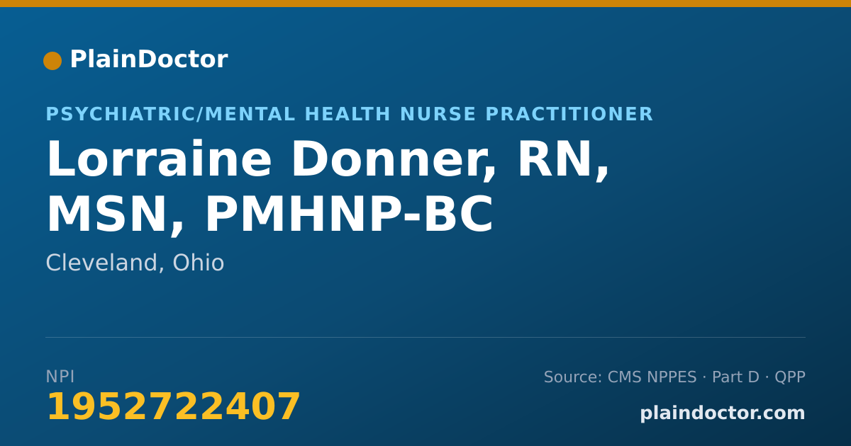 Shareable card for Lorraine Donner, RN, MSN, PMHNP-BC - Psychiatric/Mental Health Nurse Practitioner, Cleveland, OH