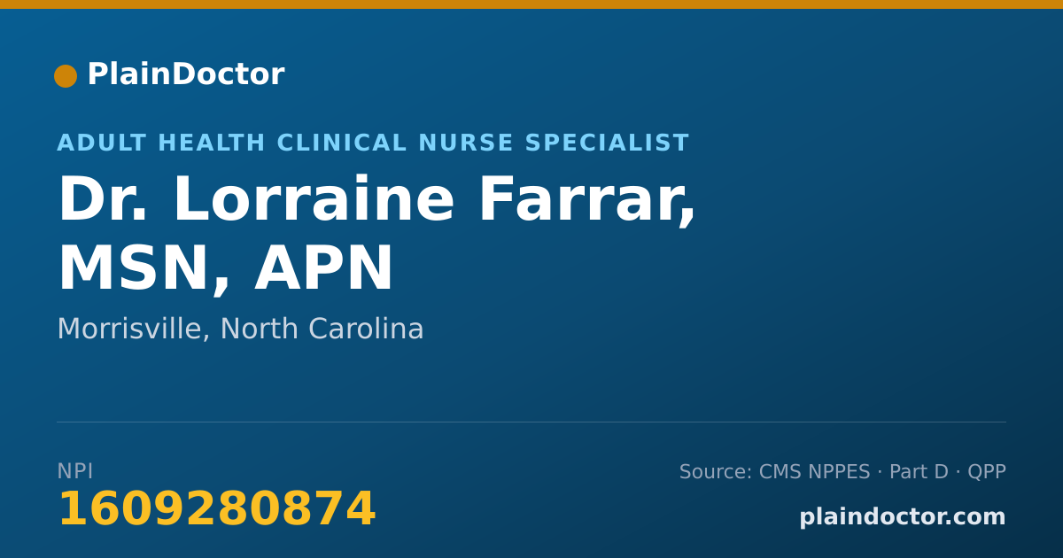 Shareable card for Lorraine Farrar, MSN, APN - Adult Health Clinical Nurse Specialist, Morrisville, NC