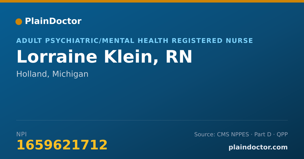 Shareable card for Lorraine Klein, RN - Adult Psychiatric/Mental Health Registered Nurse, Holland, MI