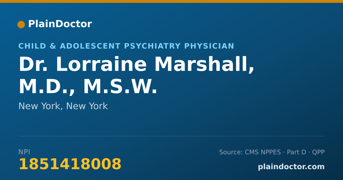 Shareable card for Lorraine Marshall, M.D., M.S.W. - Child & Adolescent Psychiatry Physician, New York, NY