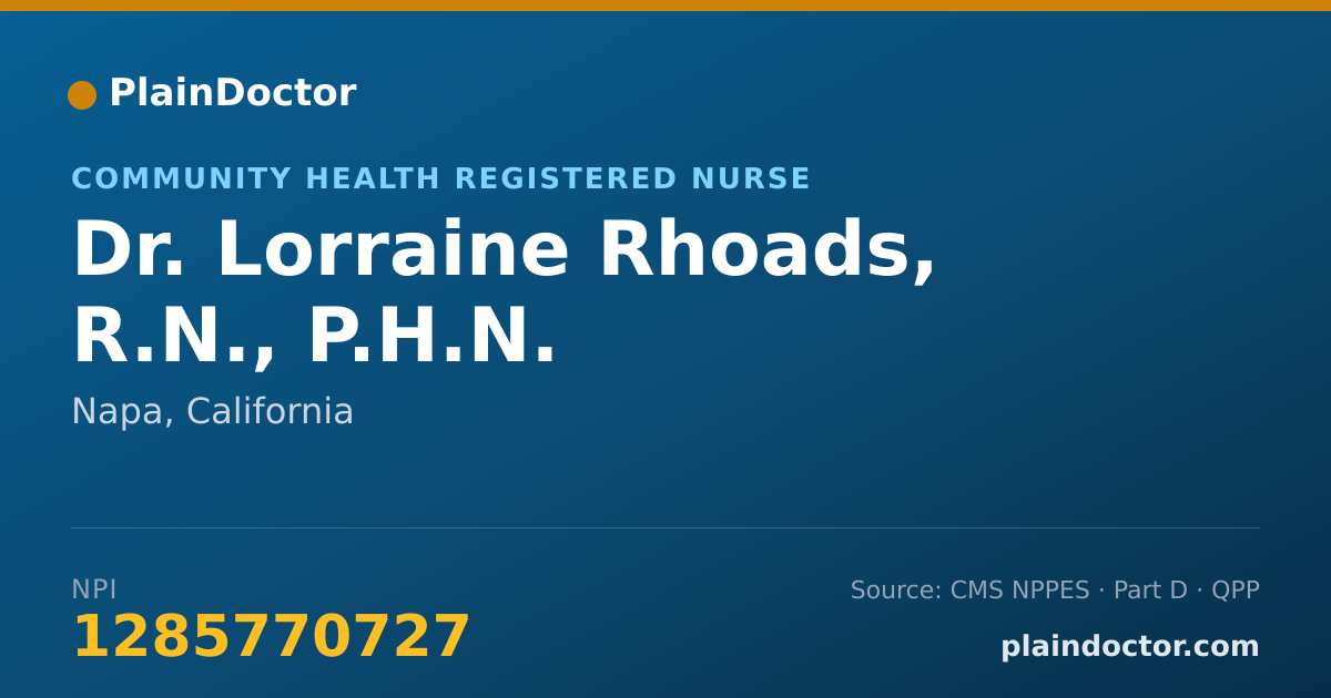 Shareable card for Lorraine Rhoads, R.N., P.H.N. - Community Health Registered Nurse, Napa, CA