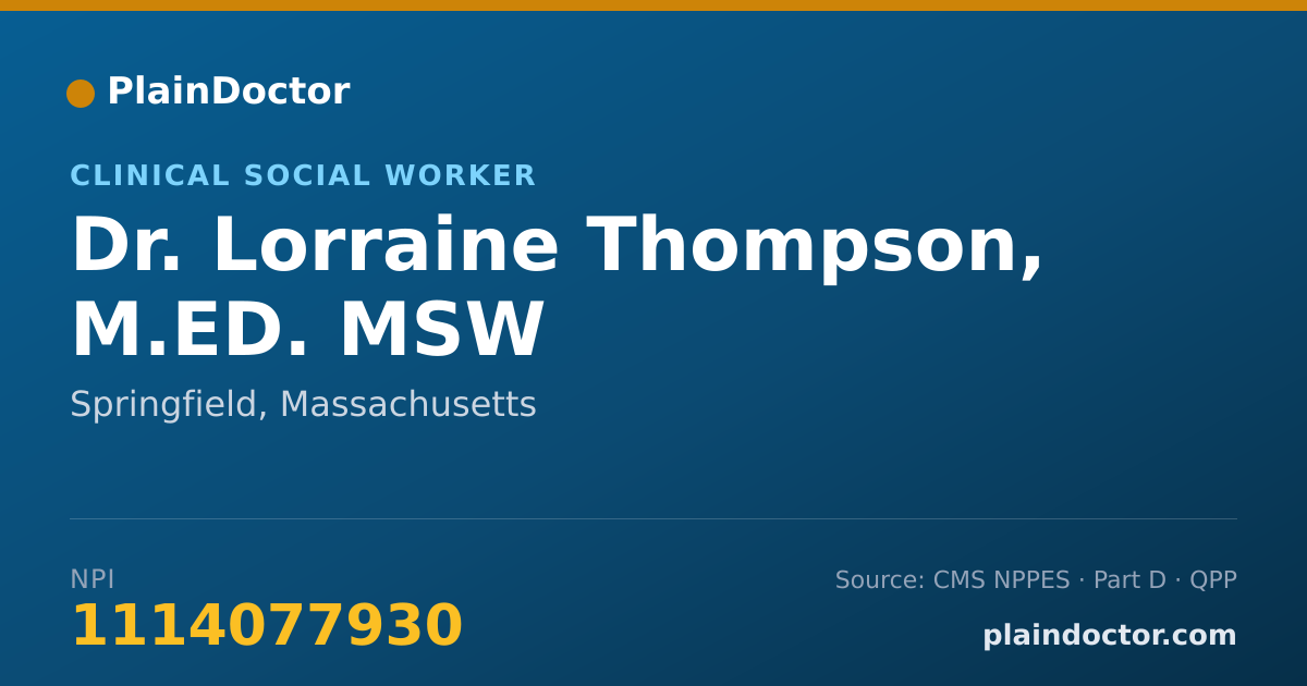 Shareable card for Lorraine Thompson, M.ED. MSW - Clinical Social Worker, Springfield, MA
