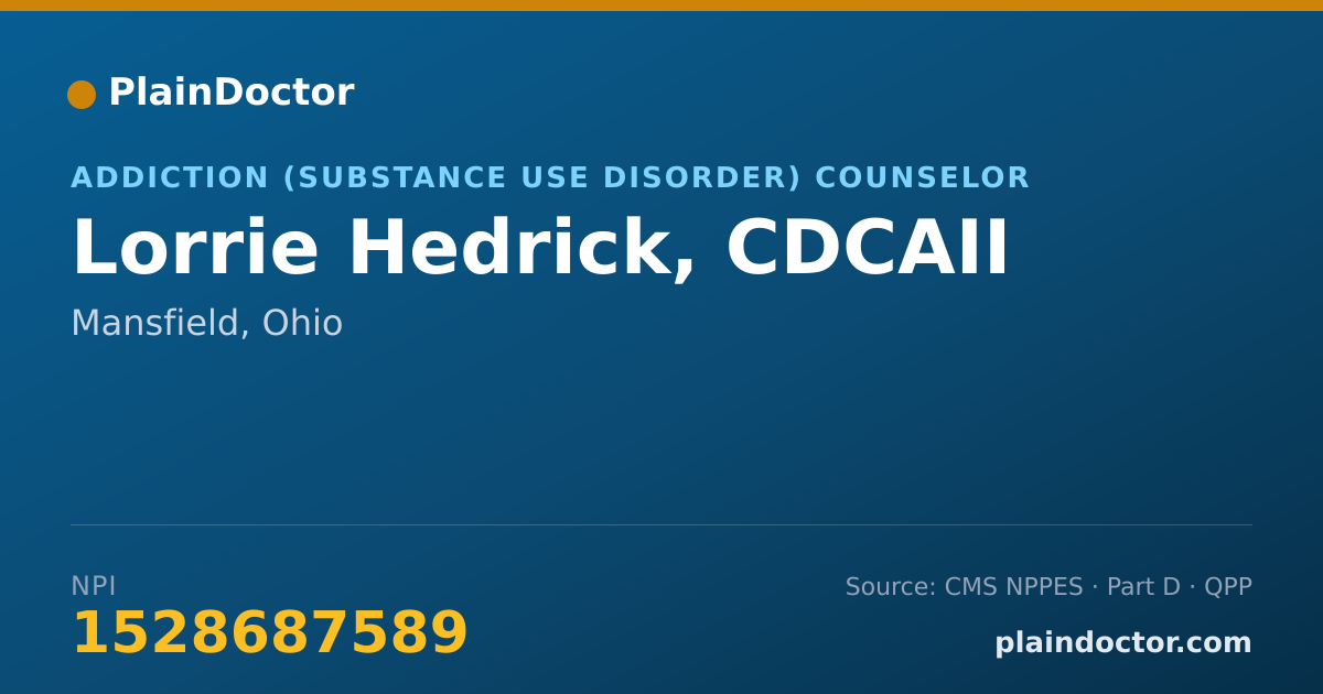 Shareable card for Lorrie Hedrick, CDCAII - Addiction (Substance Use Disorder) Counselor, Mansfield, OH
