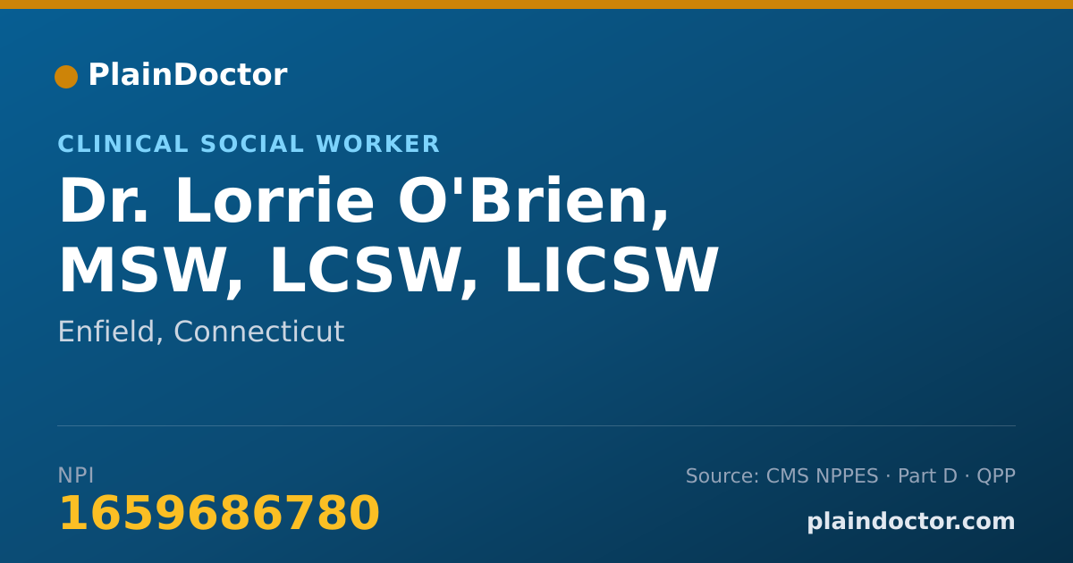 Shareable card for Lorrie O'Brien, MSW, LCSW, LICSW - Clinical Social Worker, Enfield, CT