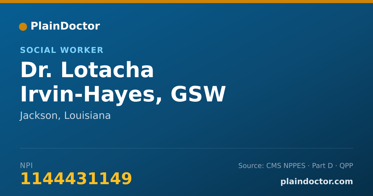 Shareable card for Lotacha Irvin-Hayes, GSW - Social Worker, Jackson, LA