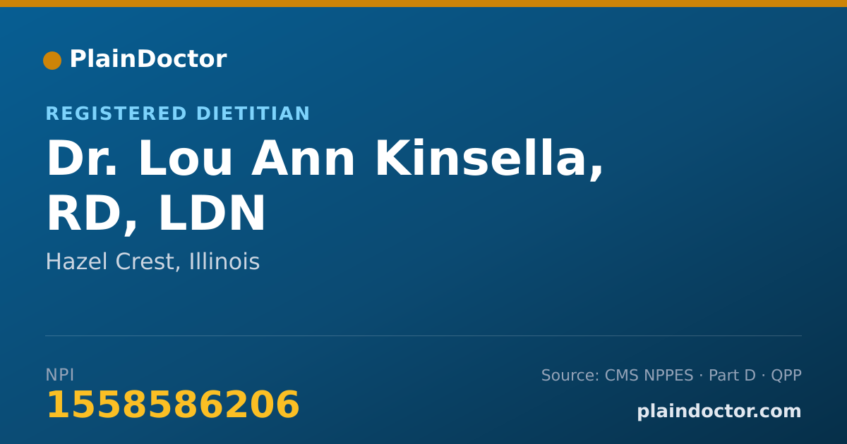 Shareable card for Lou Ann Kinsella, RD, LDN - Registered Dietitian, Hazel Crest, IL