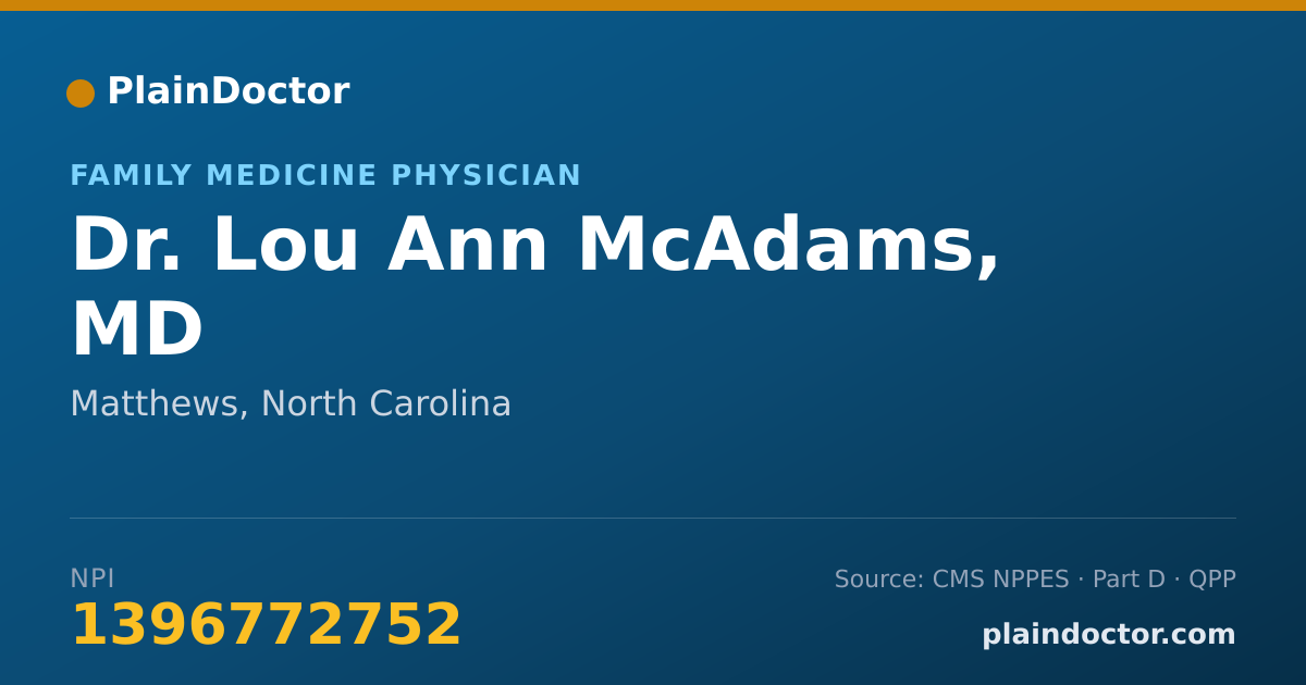 Shareable card for Lou Ann McAdams, MD - Family Medicine Physician, Matthews, NC
