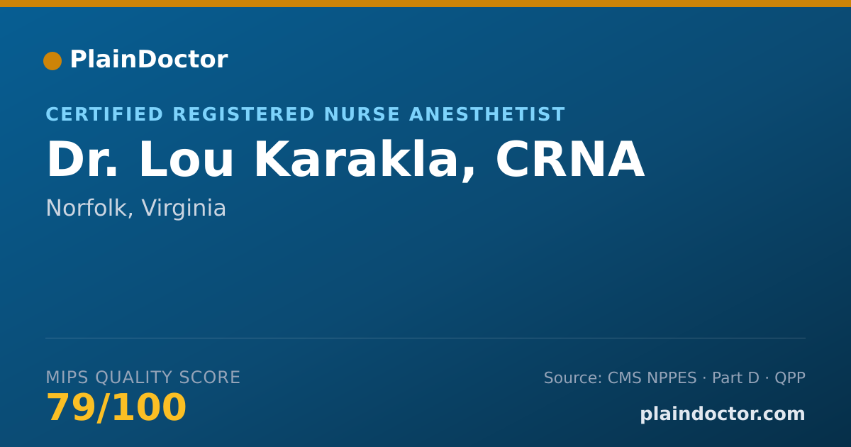 Shareable card for Lou Karakla, CRNA - Certified Registered Nurse Anesthetist, Norfolk, VA