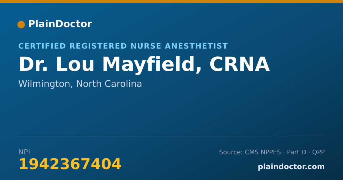 Shareable card for Lou Mayfield, CRNA - Certified Registered Nurse Anesthetist, Wilmington, NC