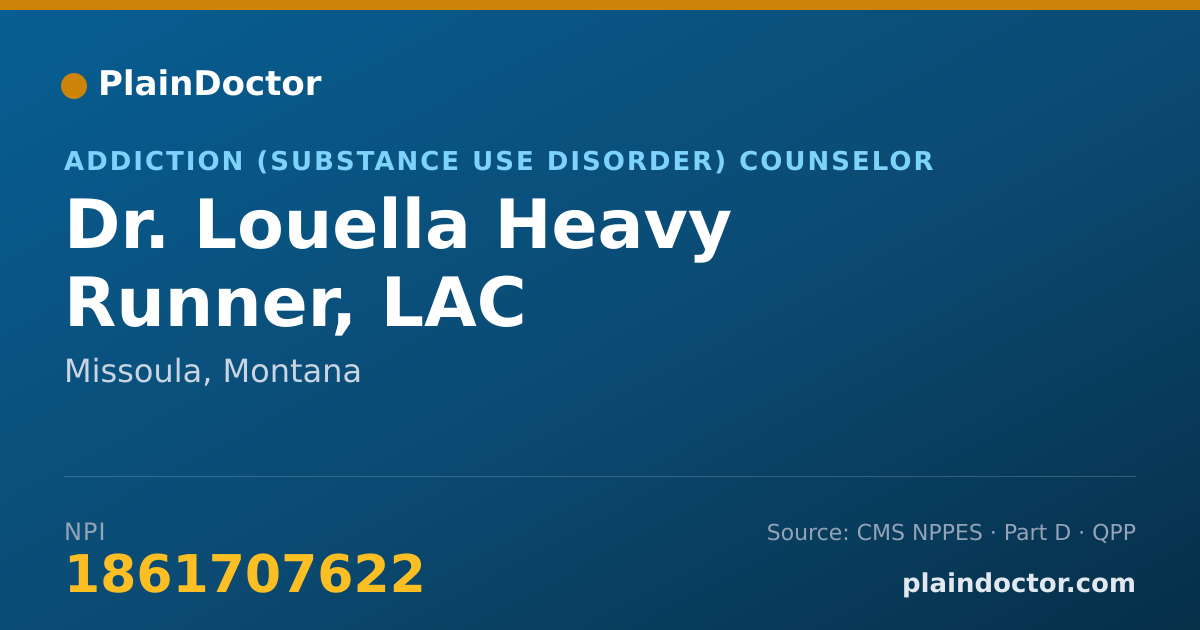 Shareable card for Louella Heavy Runner, LAC - Addiction (Substance Use Disorder) Counselor, Missoula, MT