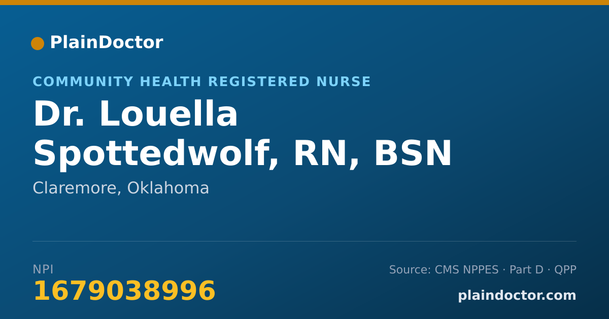 Shareable card for Louella Spottedwolf, RN, BSN - Community Health Registered Nurse, Claremore, OK